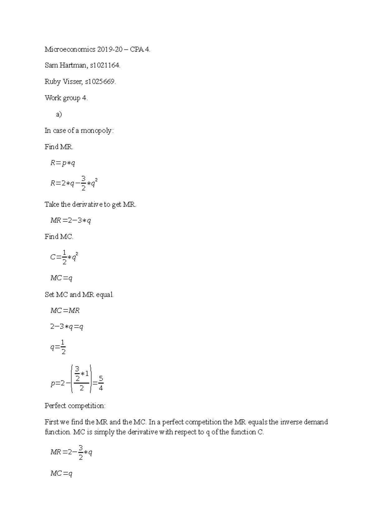 Microeconomics. CPA 4. Sam Hartman and Ruby Visser - Microeconomics ...