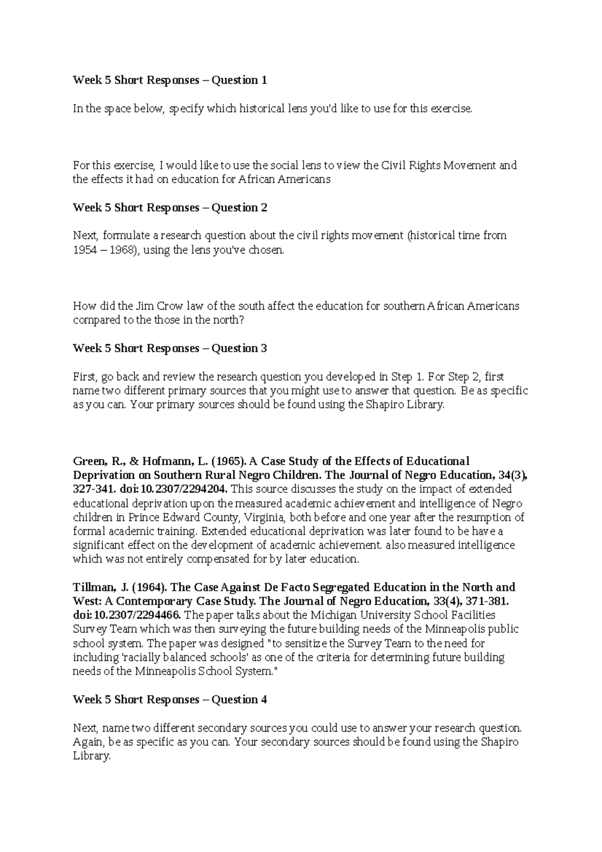 Keith Oliver HIS 200 Applied History (Week 5) - Week 5 Short Responses ...
