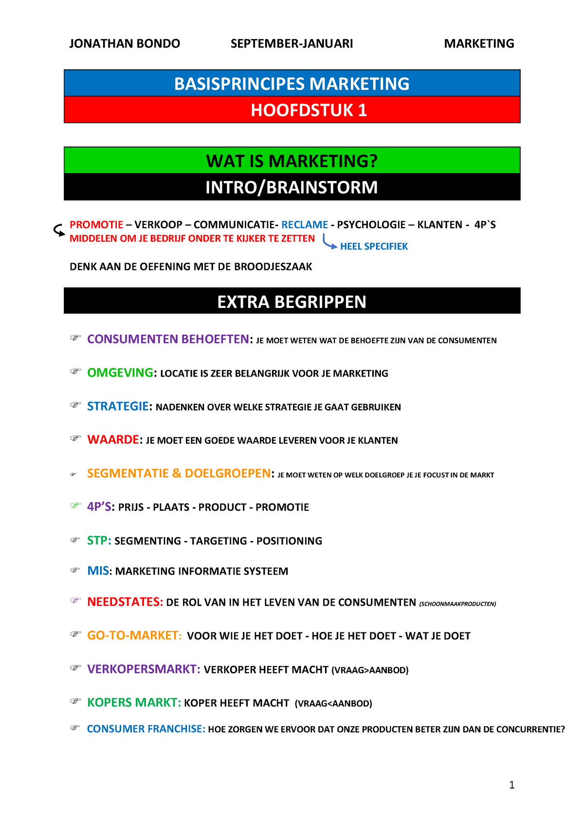 Marketing DEEL 1 - SAMENVATTING DEEL 1 - BASISPRINCIPES MARKETING ...