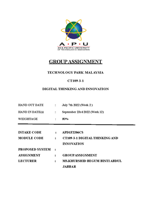 Individual Report DIP - Individual Assignment TECHNOLOGY PARK MALAYSIA ...