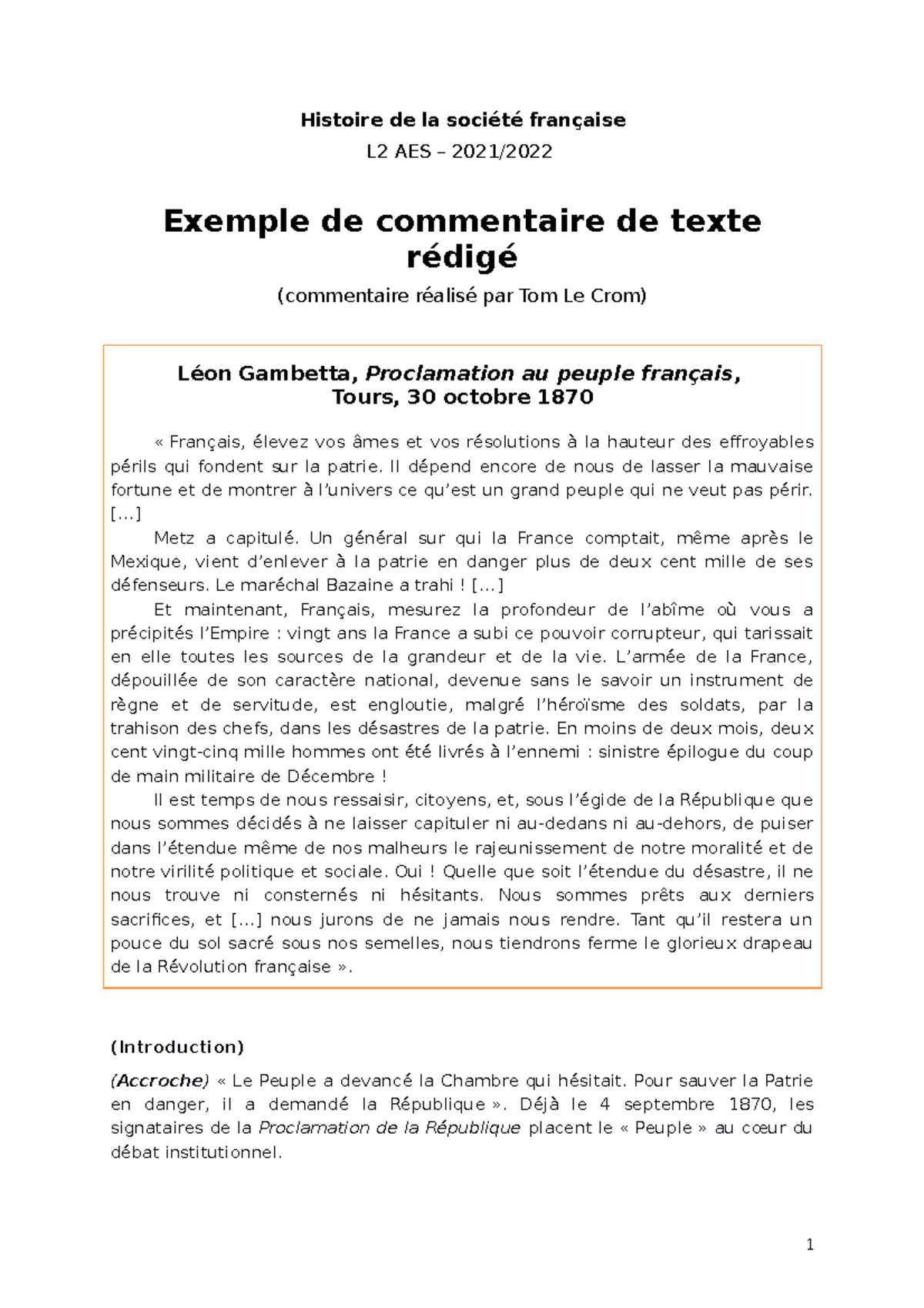 Exemple D Introduction De Commentaire De Texte NHMRJ