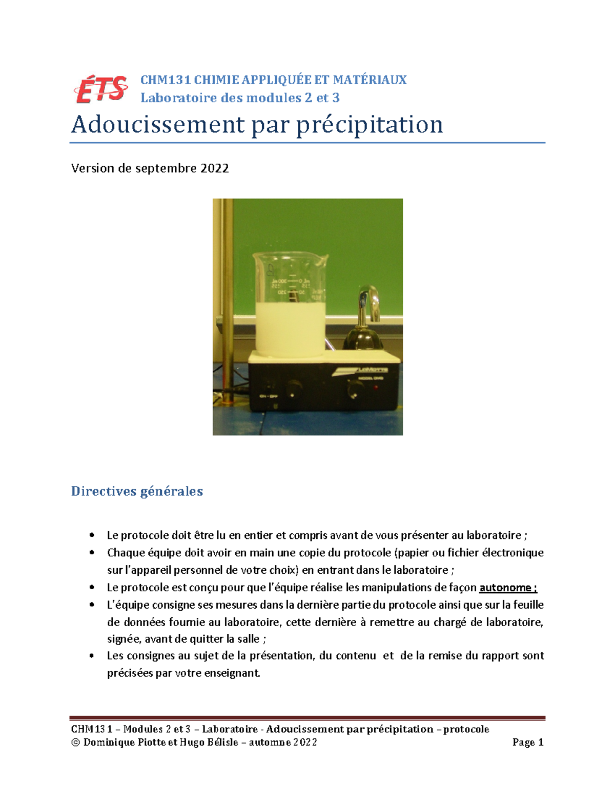 Protocole adoucissement III aut22 - CHM131 – Modules 2 et 3 ...