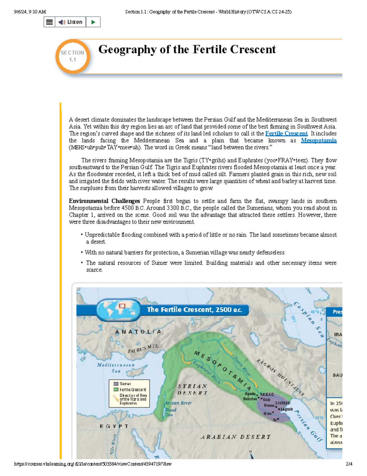 Section 1.1 Geography of the Fertile Crescent - World History (OTW CS A ...