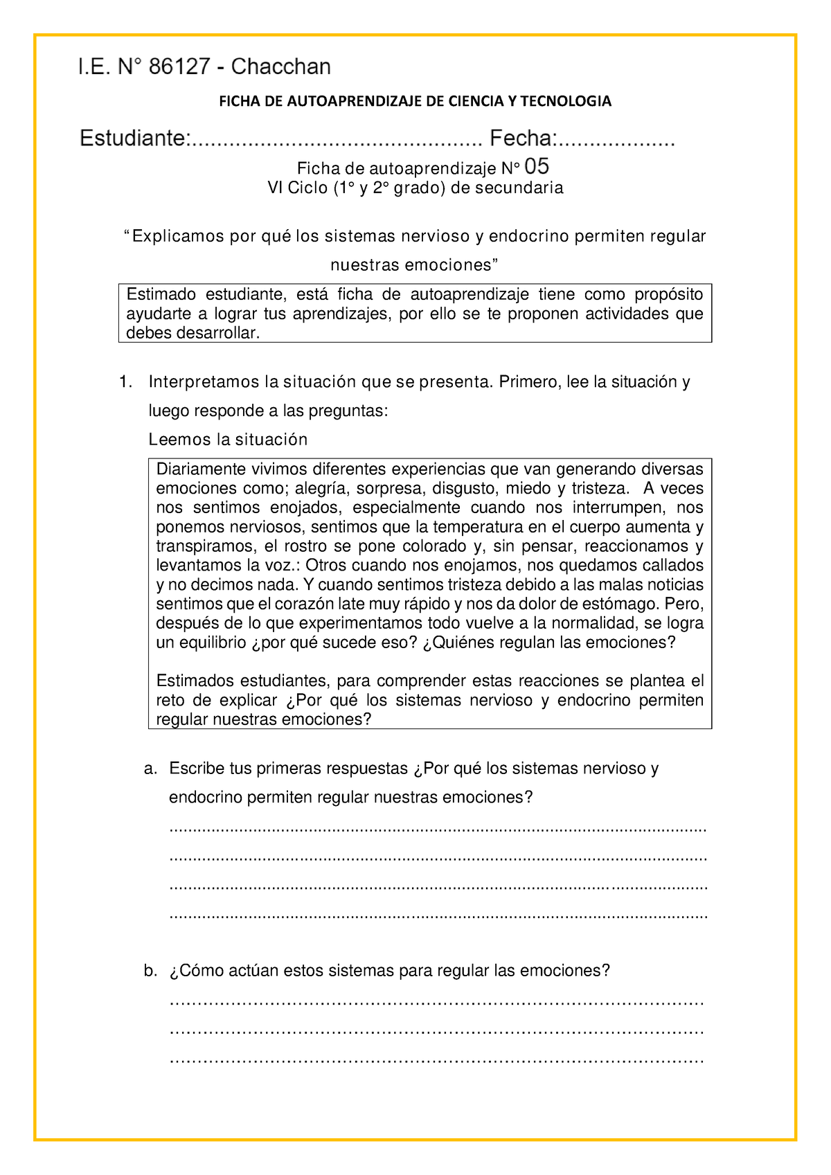 Ficha De Autoaprendizaje 05 Ct 1 Ficha De Autoaprendizaje N° 1 Vi Ciclo 1° Y 2° Grado De 2222