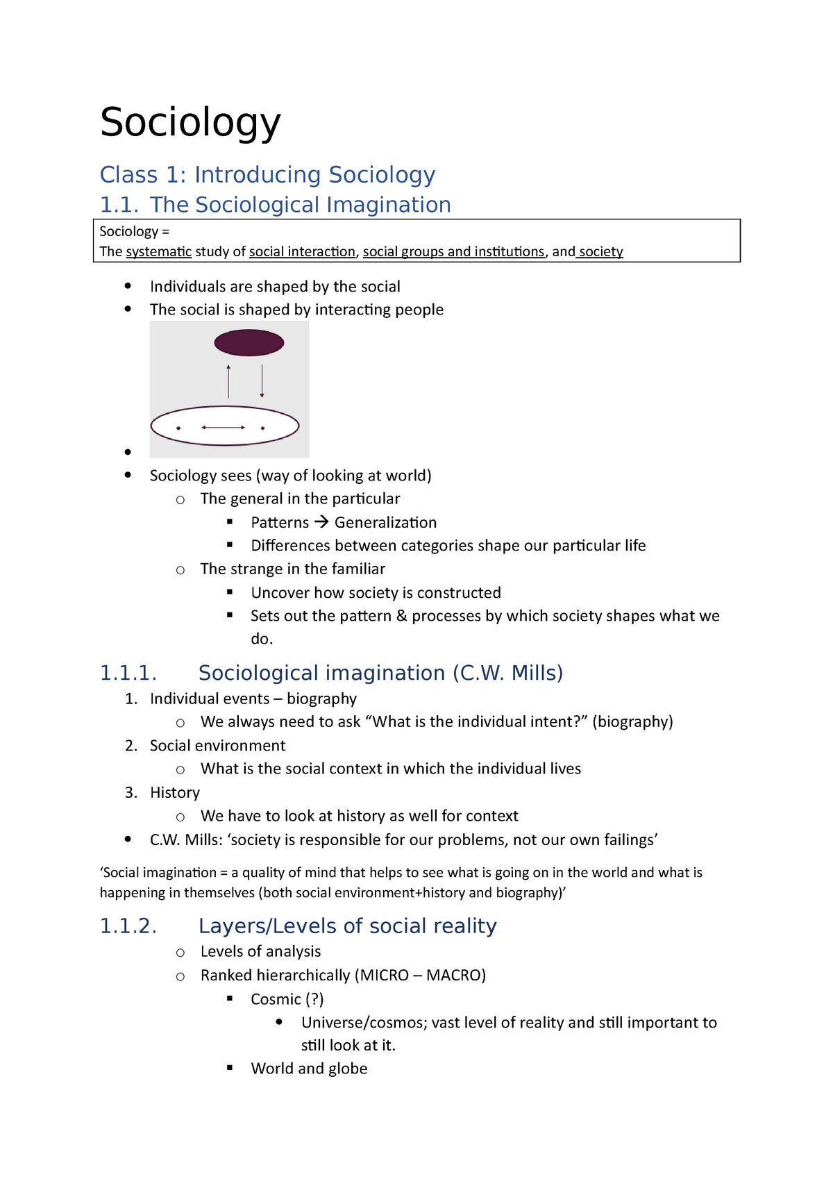 Samenvatting Introduction To Sociology - Sociology Class 1: Introducing ...