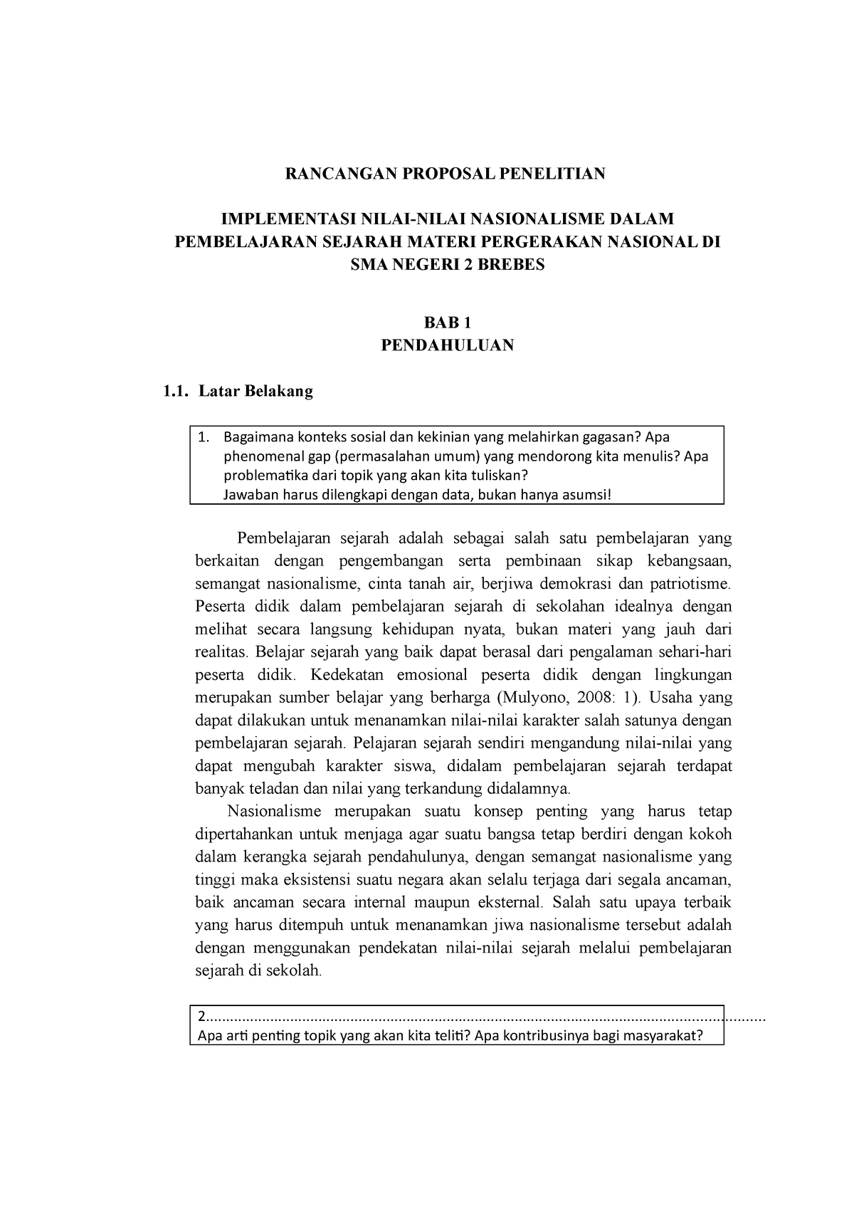 BAB 1 Implementasi Nilai- Nilai Nasionalisme Dalam Pembelajaran Sejarah ...