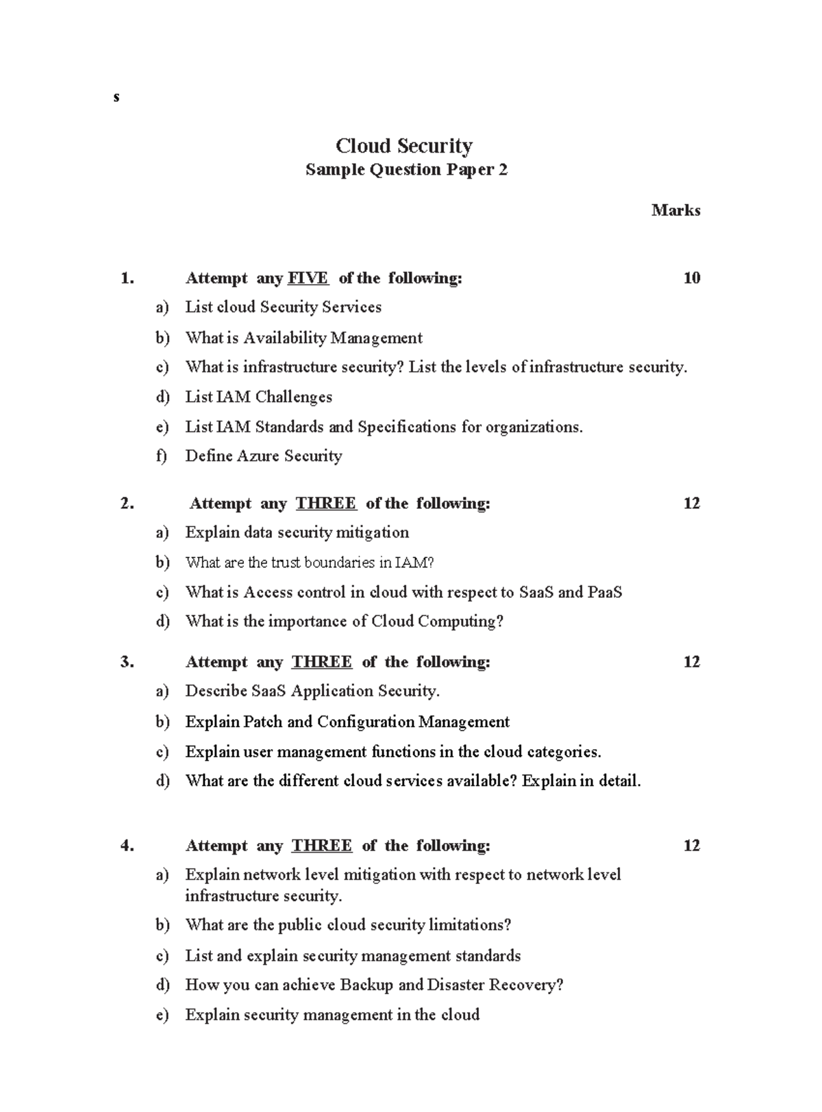 CSE-Sample question paper-2 - s Cloud Security Sample Question Paper 2 ...