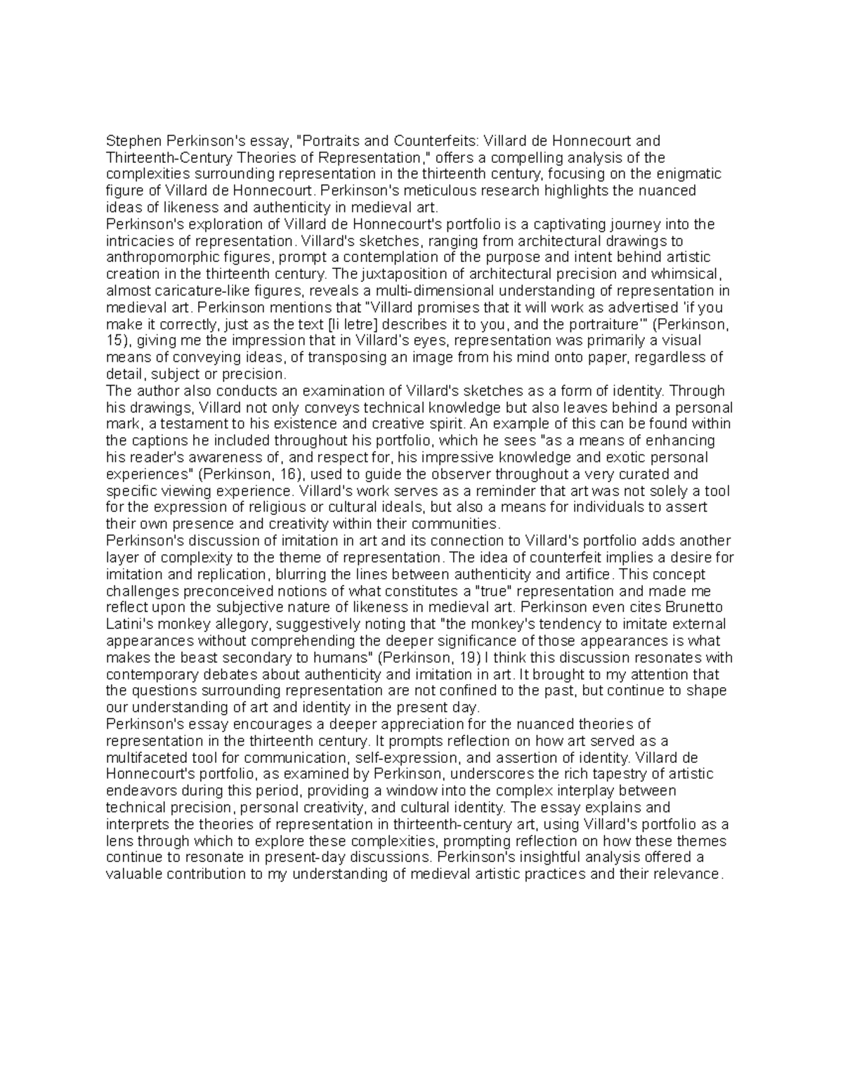 Perkinson response - Ines Junger/Perkinson Stephen Perkinson's essay ...