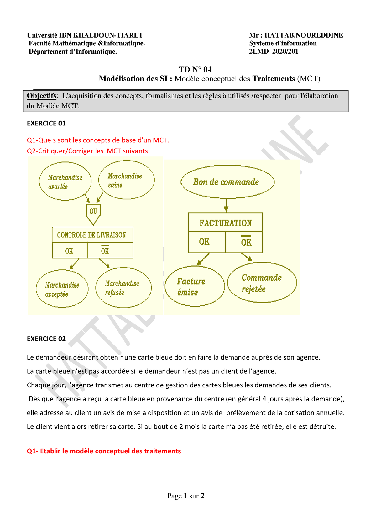 TD N04 - Merise - Page 1 Sur 2 Université IBN KHALDOUN-TIARET Mr ...