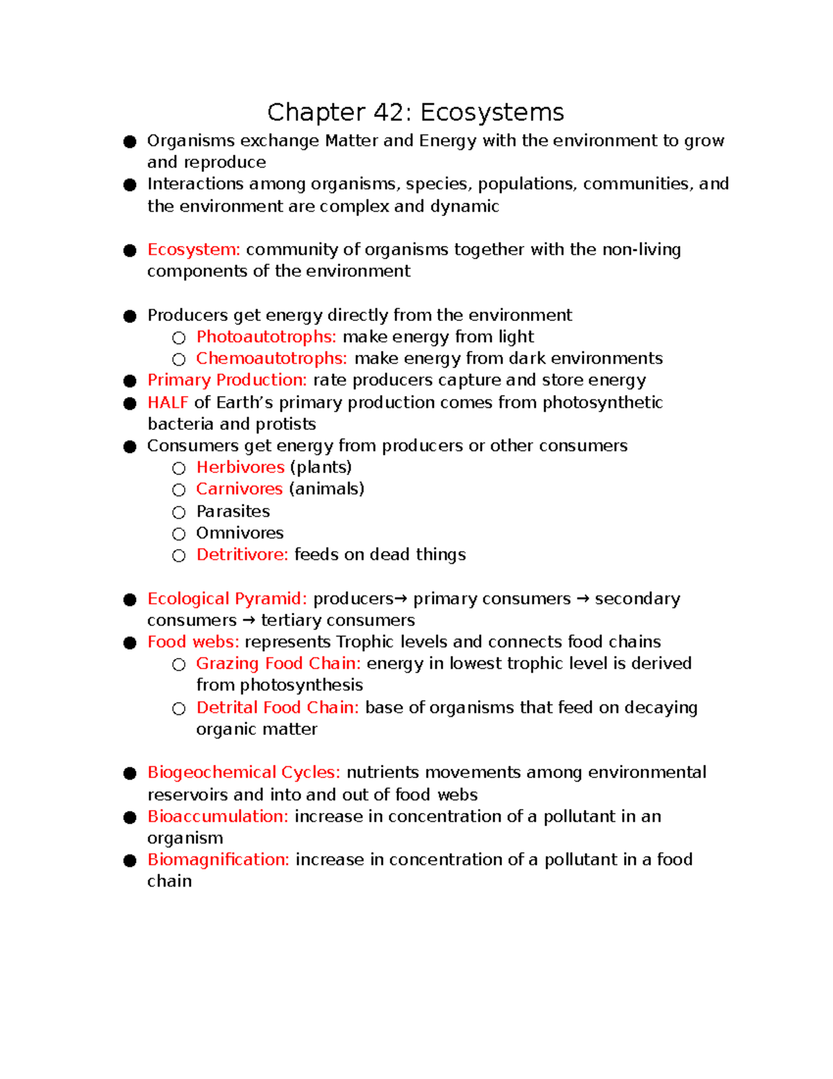BIOL 101 Module 5 Notes Ecosystems - Chapter 42: Ecosystems Organisms ...