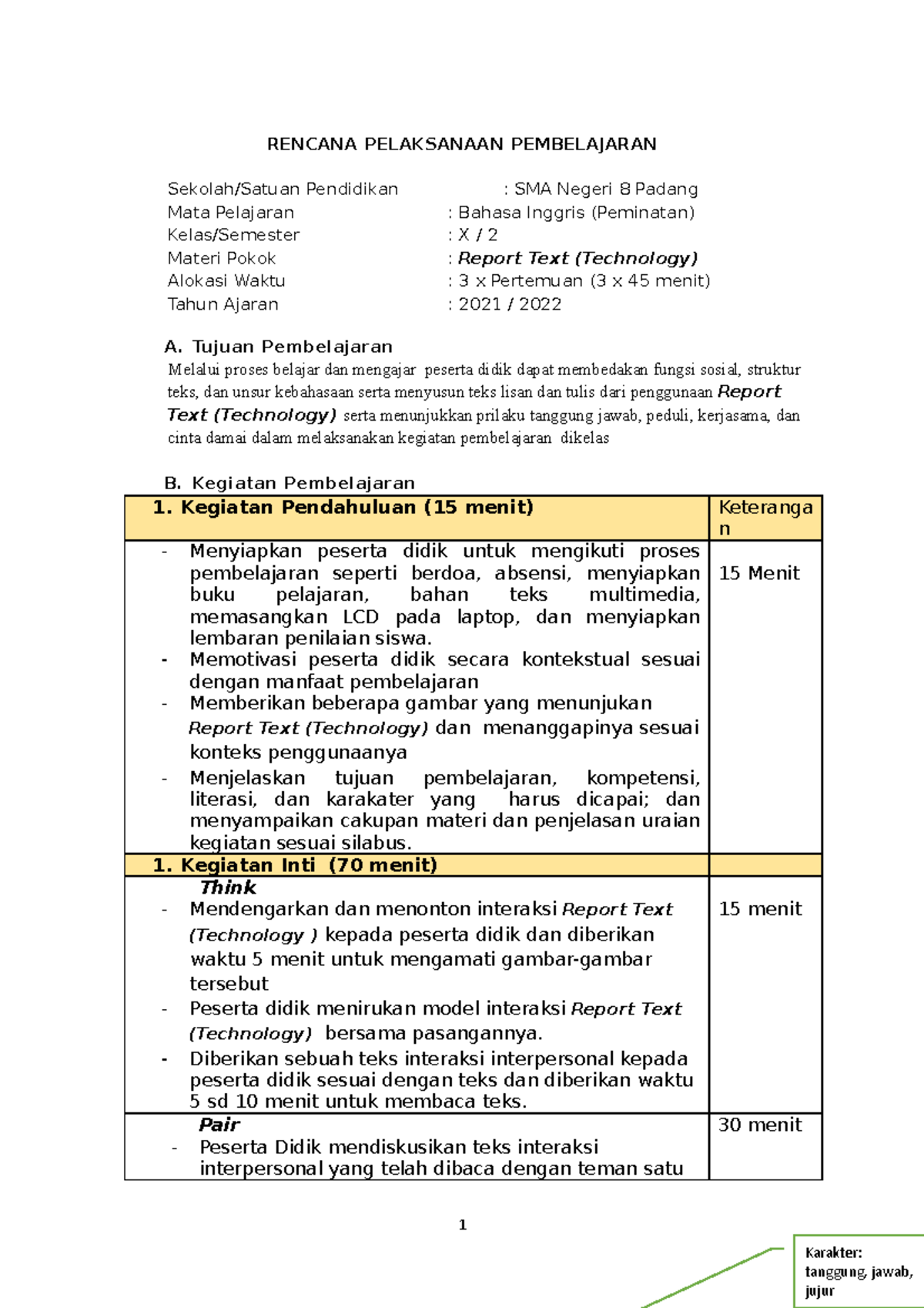 RPP KD 3.8 Report Text (Technology) Ok - RENCANA PELAKSANAAN ...