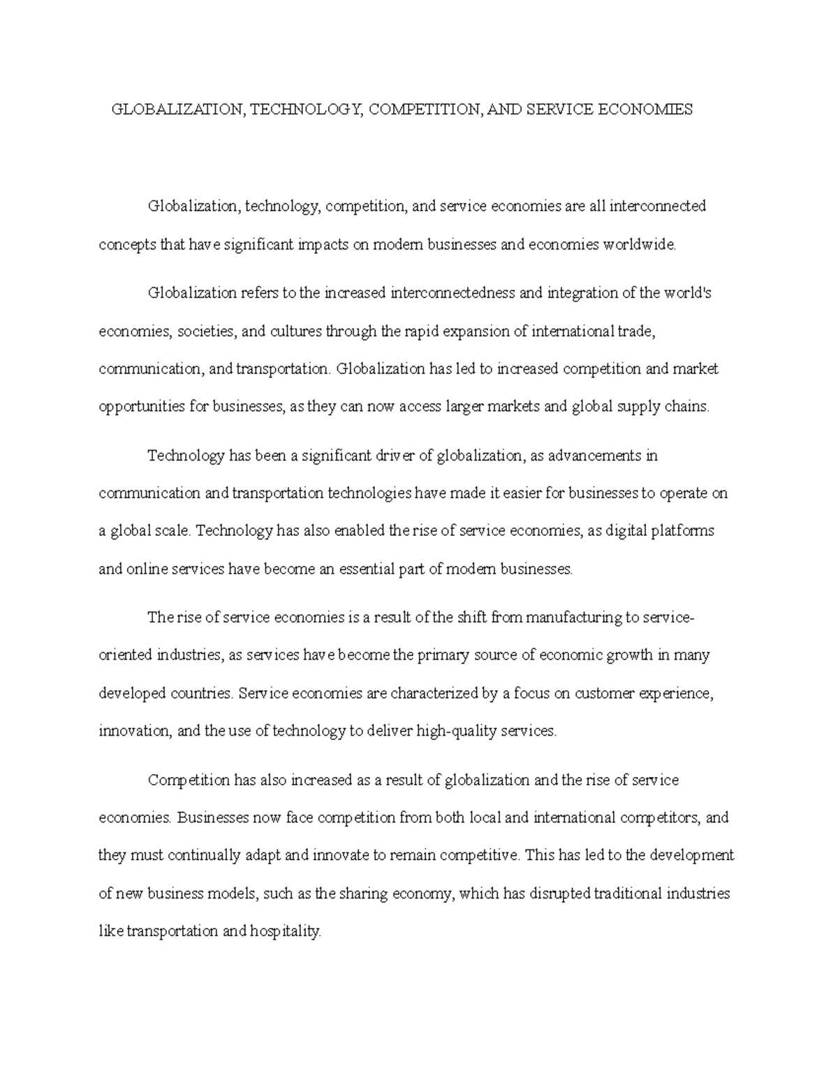 technological globalization essay