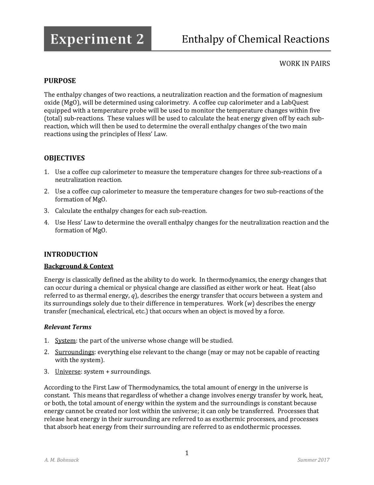 lab enthalpy assignment