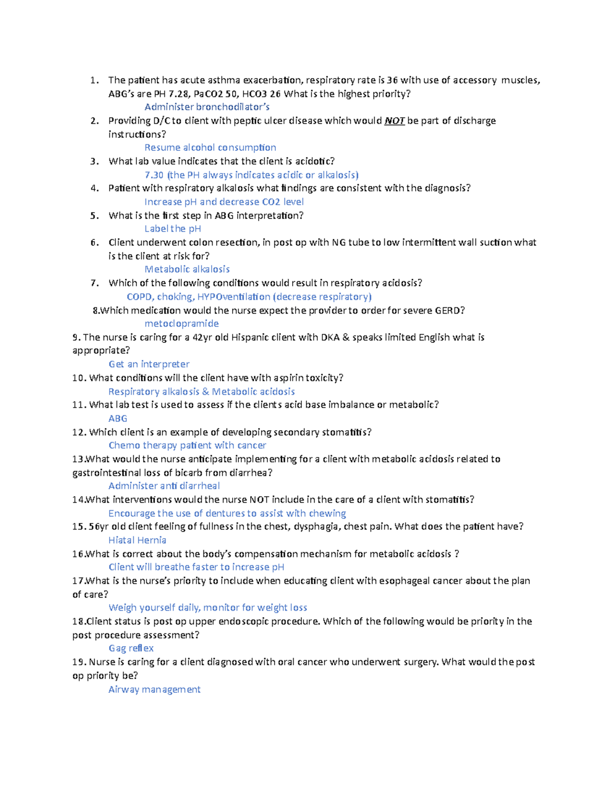 Exam 2 Study Guide - The patient has acute asthma exacerbation ...