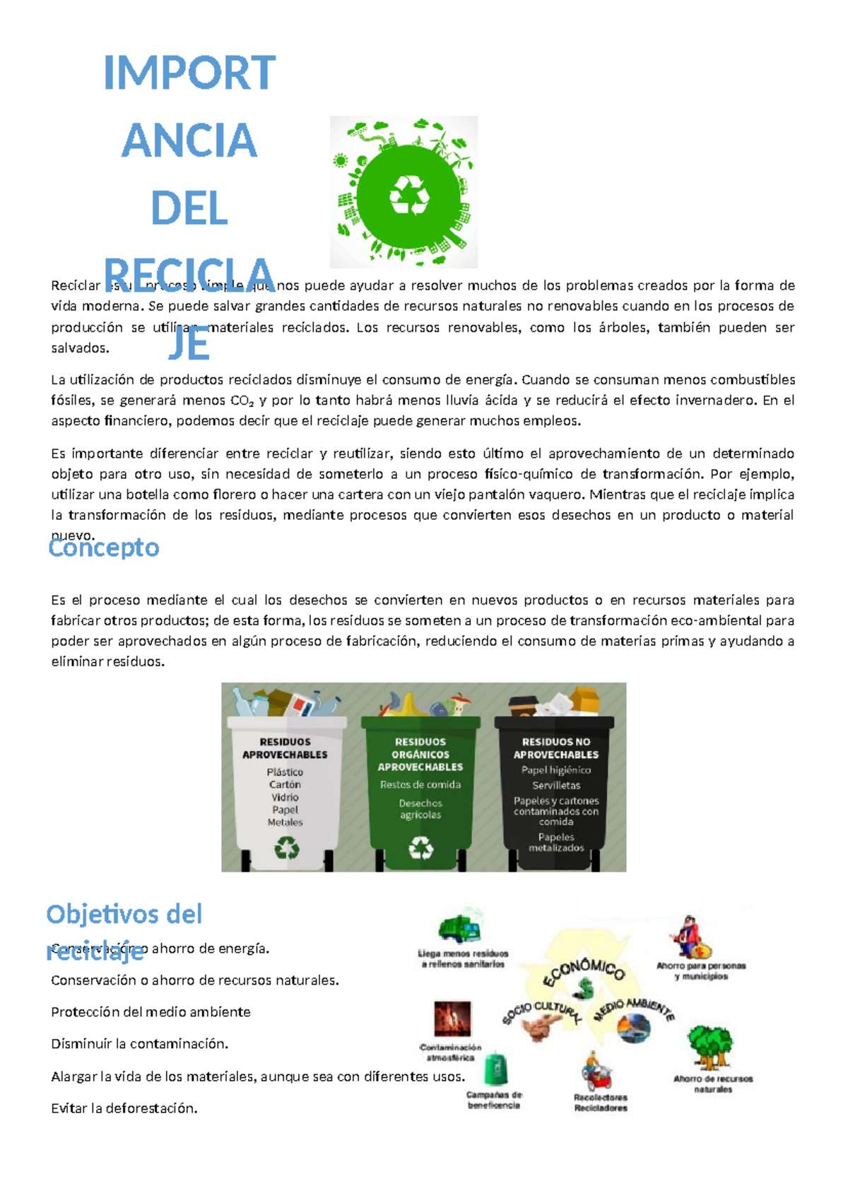Reciclar es un proceso simple que nos puede ayudar a resolver muchos de ...