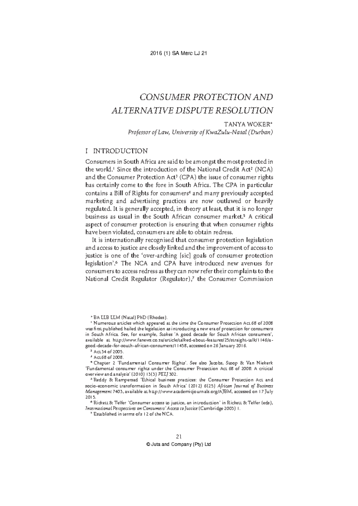 Tanya's article on Consumer on ADR - CONSUMER PROTECTION AND ...