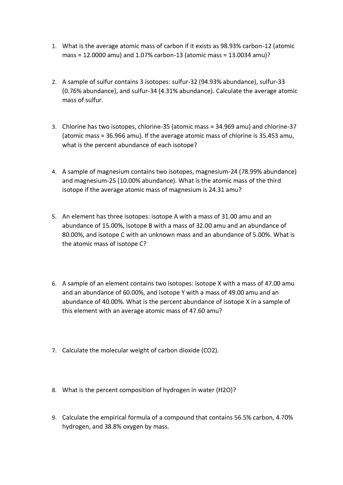 Atoms, molecules and ions Questions - What is the average atomic mass ...