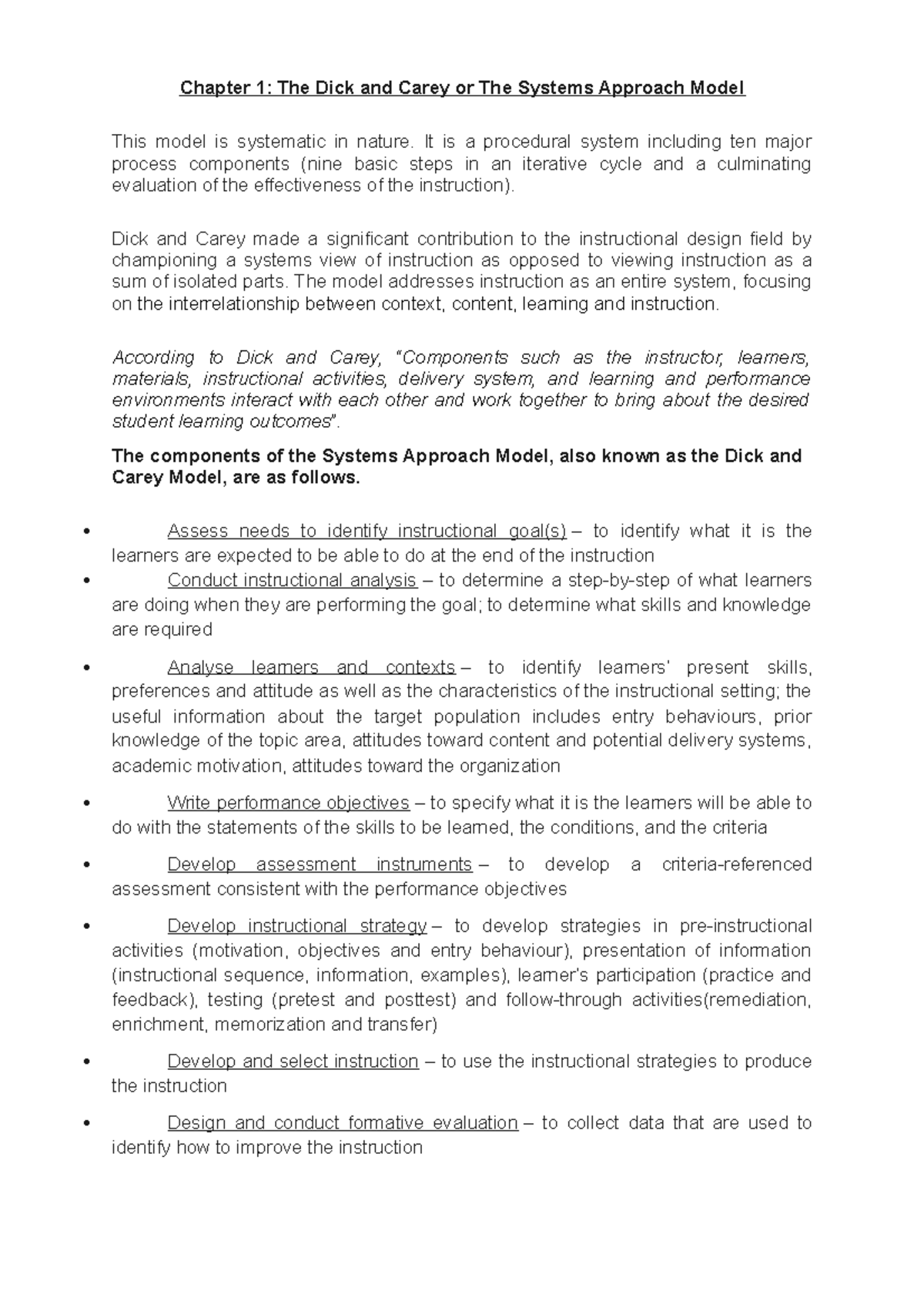 Chapter 01 The System Approach Model - Chapter 1: The Dick and Carey or ...