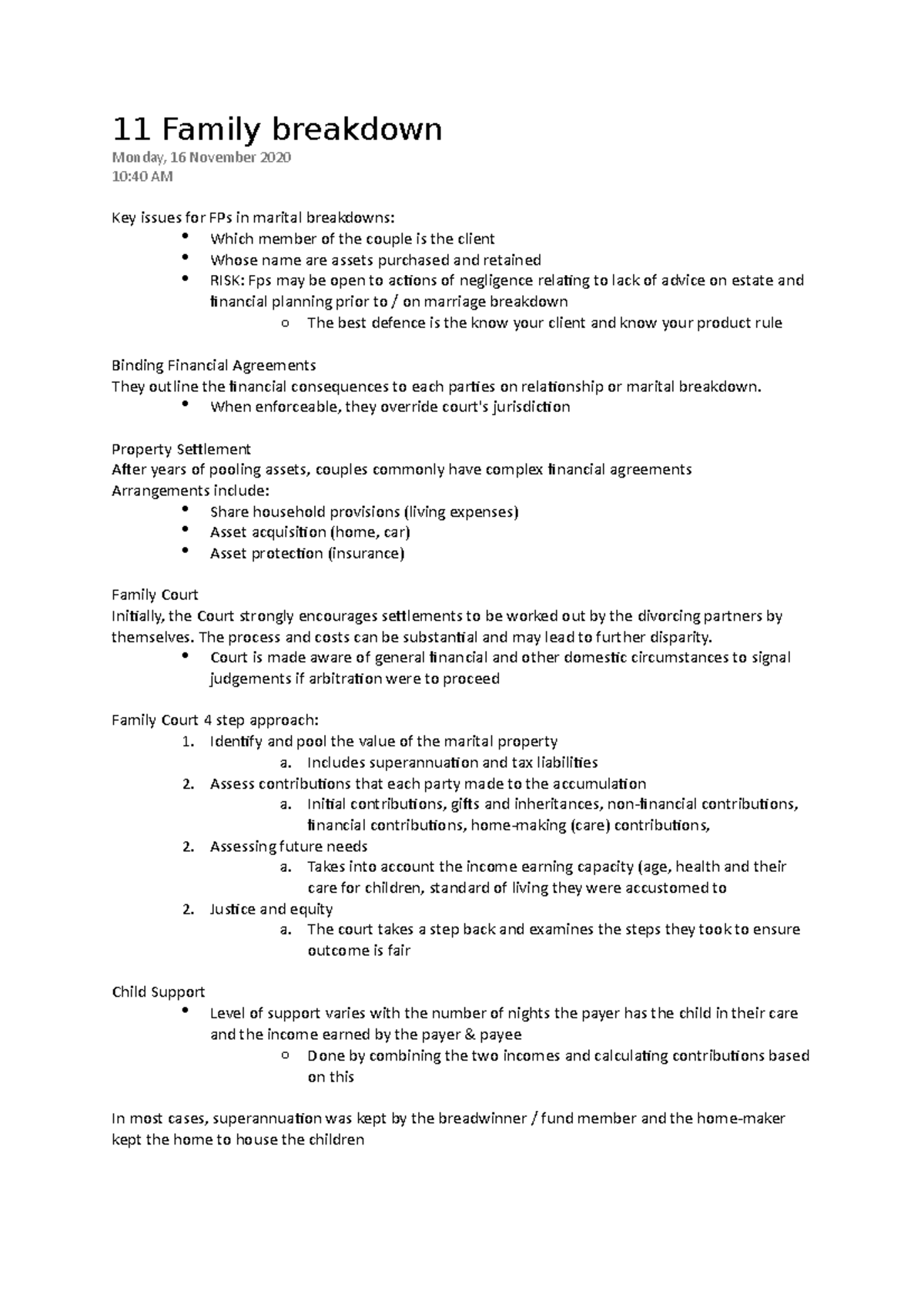 Family breakdown - Brief lecture notes (doesn't go in as much detail ...