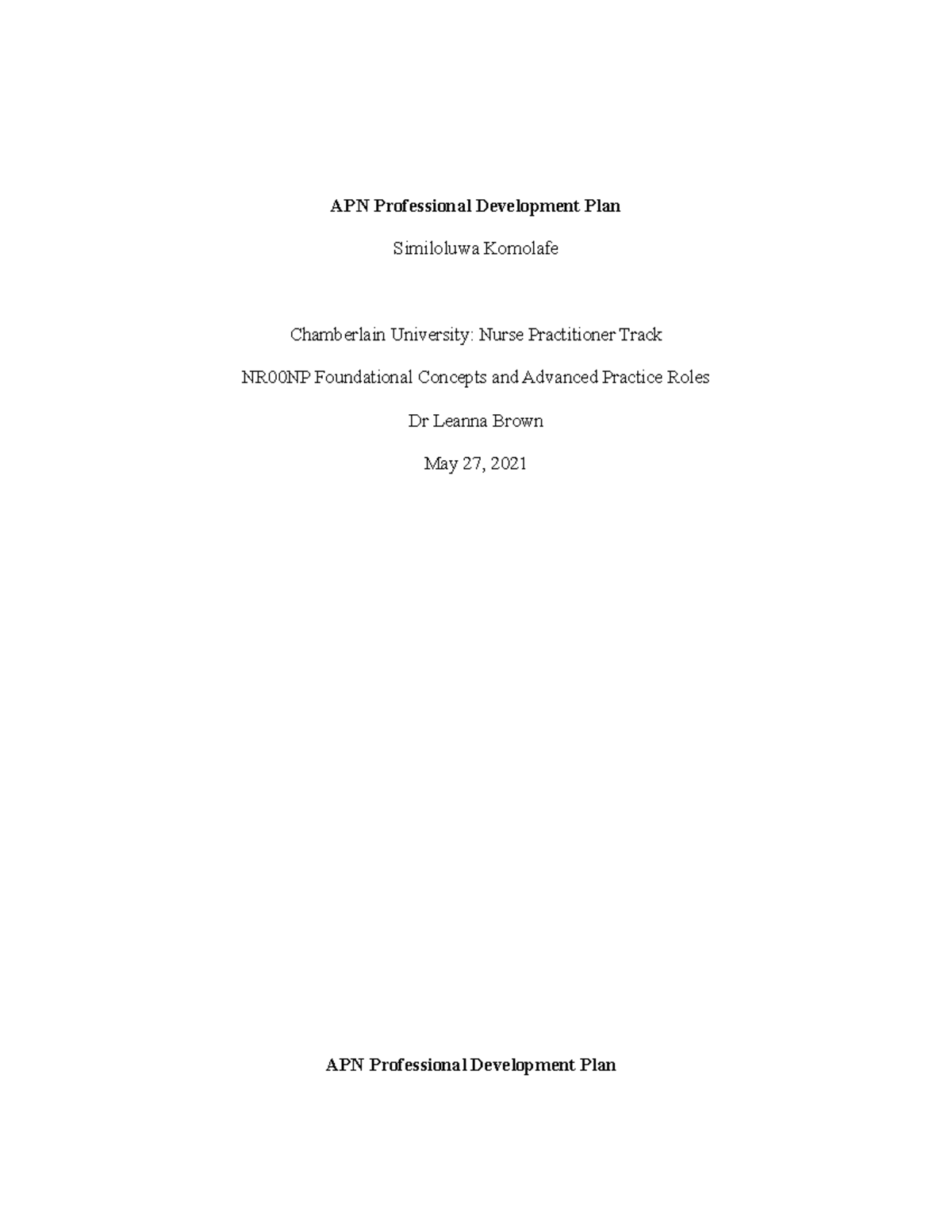 APN Professional Development Plan - APN Professional Development Plan ...