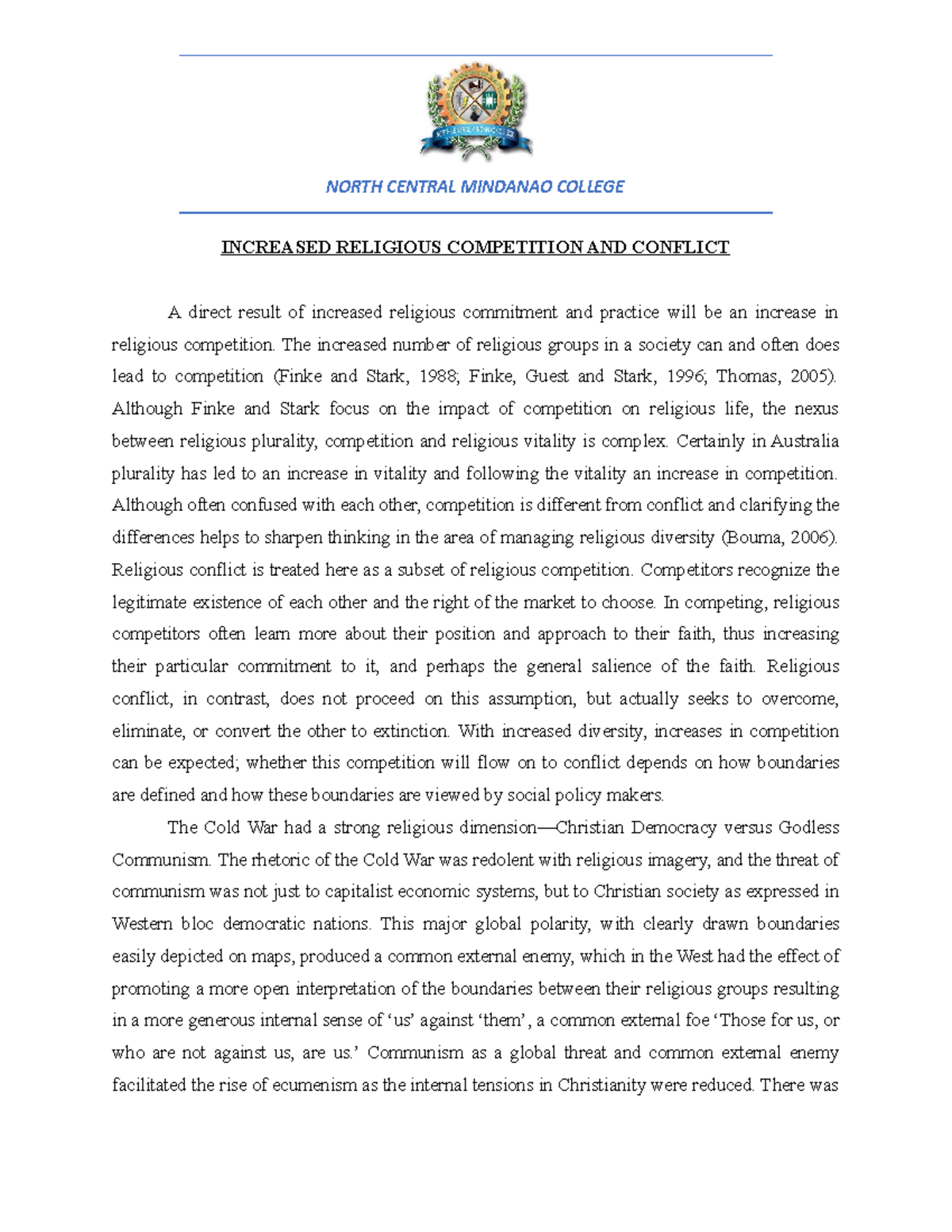 Increased Religious Competition AND Conflict - INCREASED RELIGIOUS ...