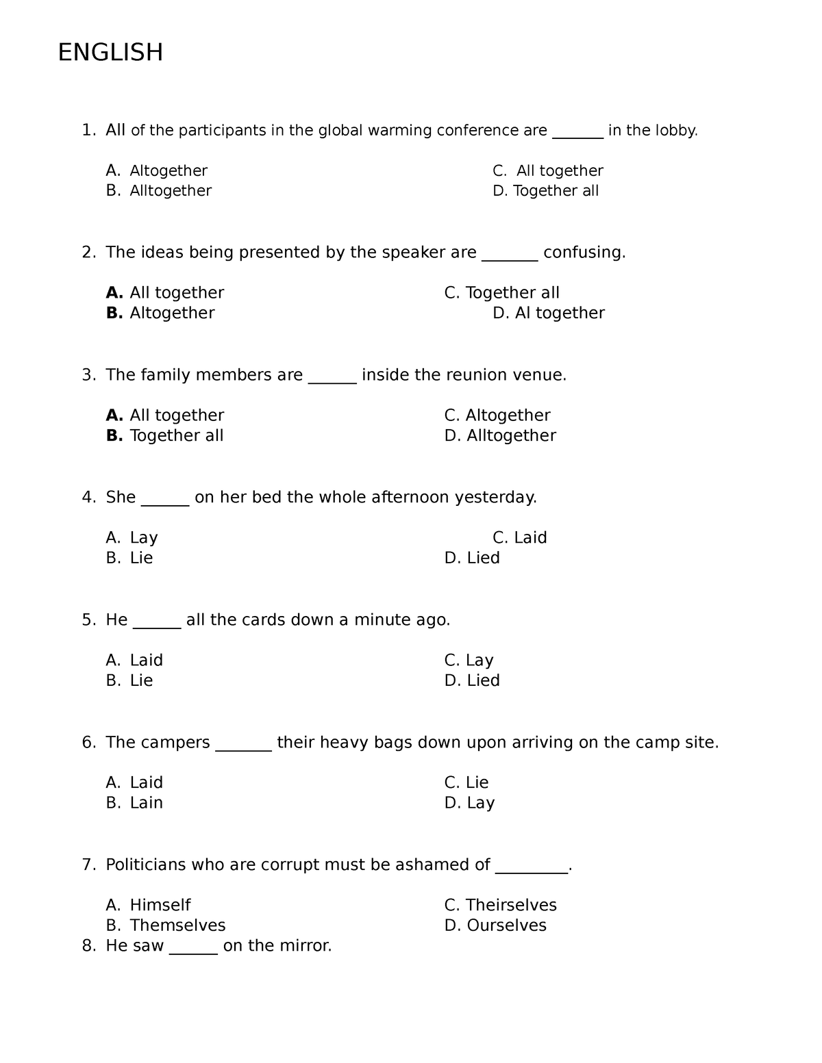 Entrance EXAM - CHUCHU - ENGLISH All of the participants in the global ...