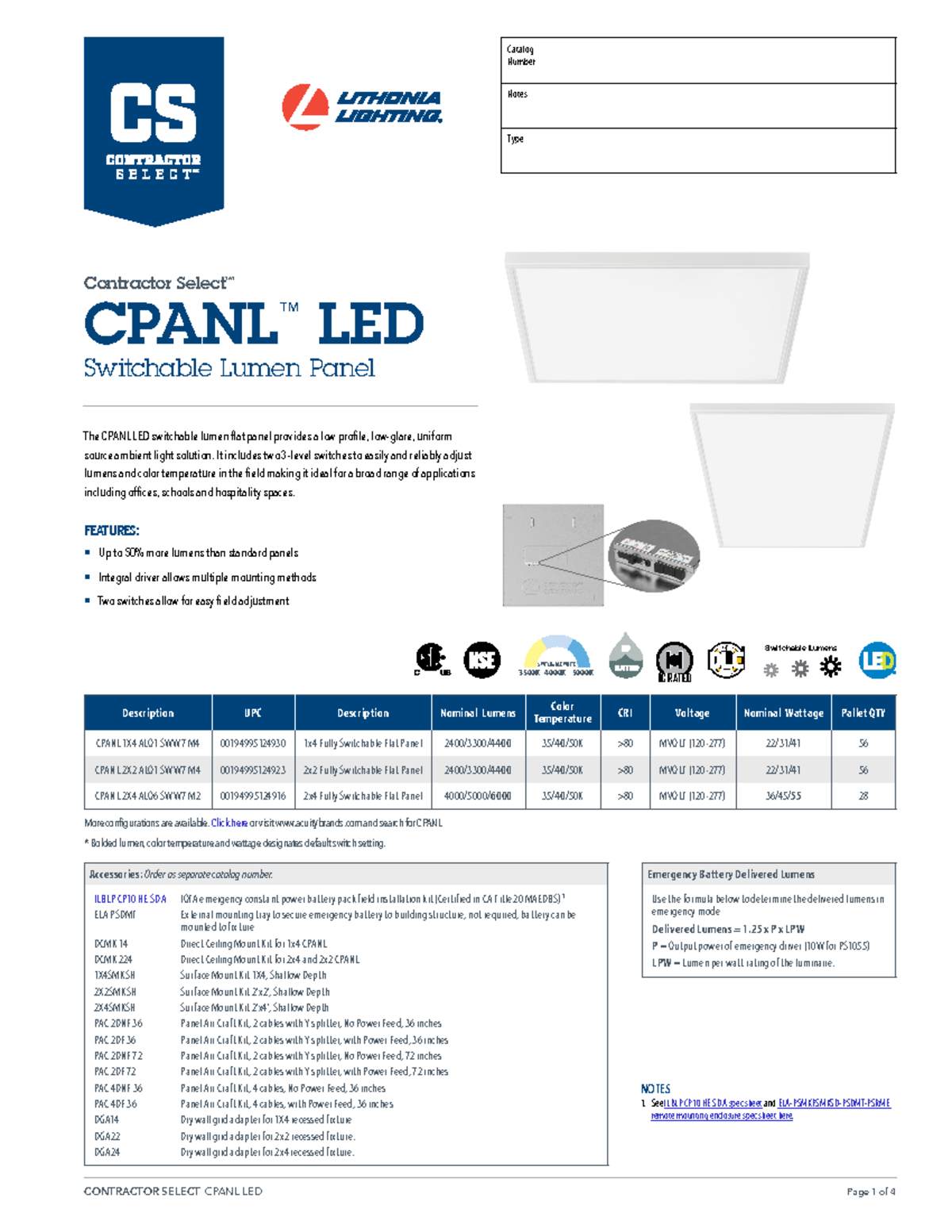 Contractorselectcpanl Catalog Number Notes Type CONTRACTOR SELECT