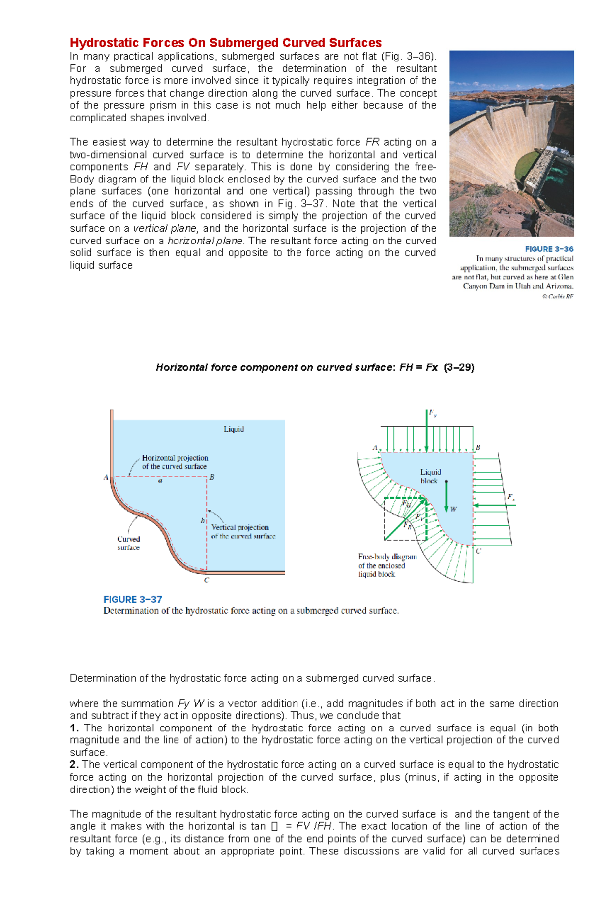 Hydrostatic Forces On Submerged Curved Surfaces - 3–36). For A ...