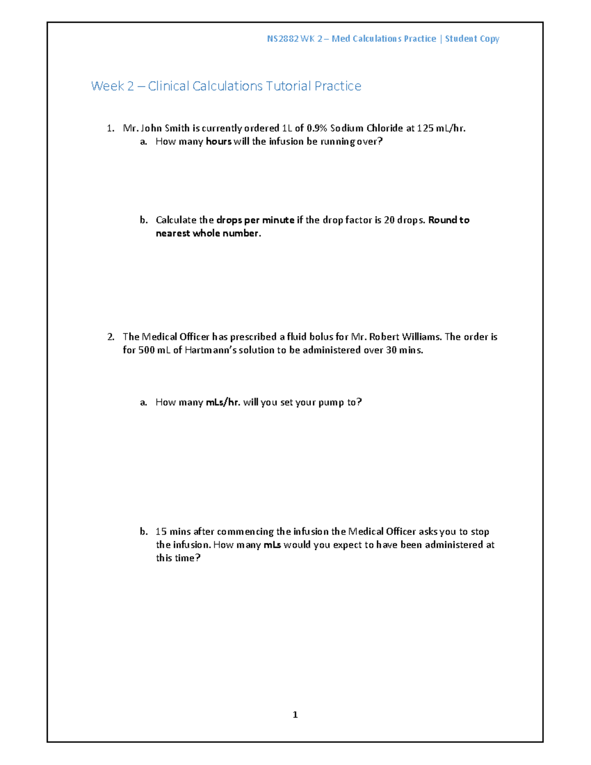 Medication Calculations - Practice 2 - Week 2 – Clinical Calculations ...