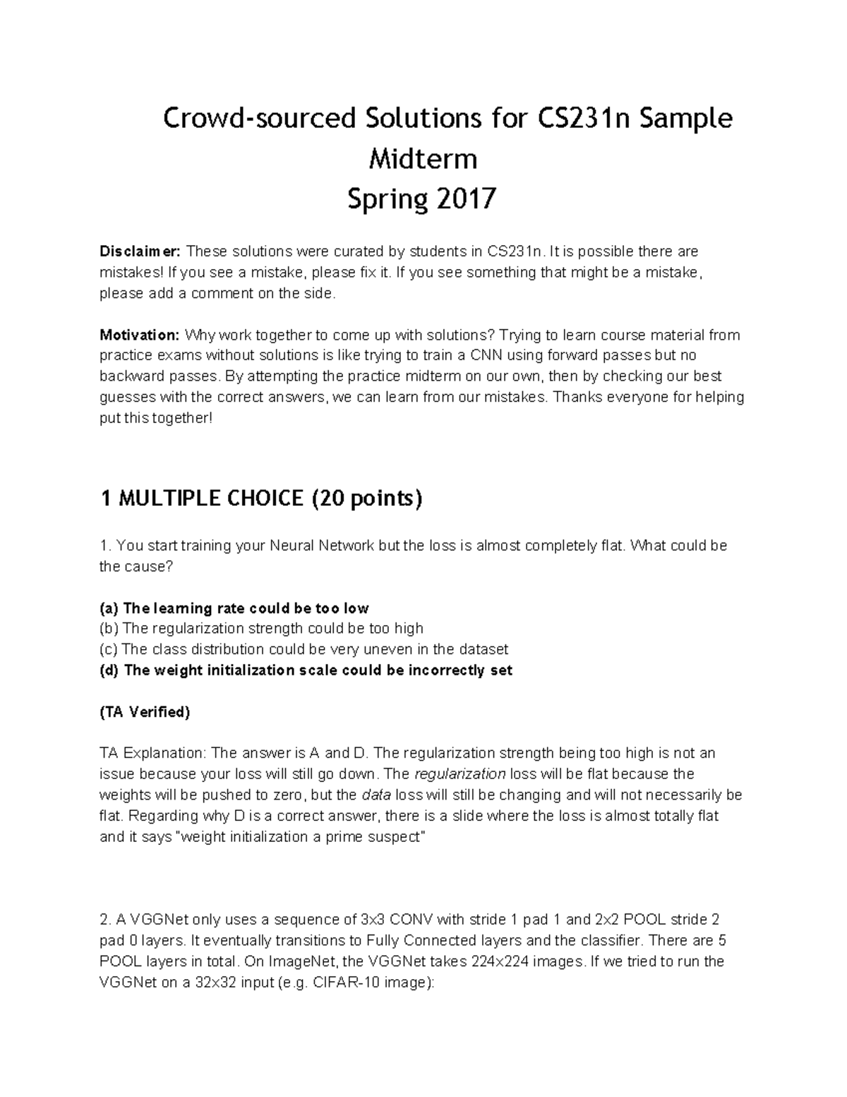 CS231NSample Midterm Solutions Crowdsourced Solutions for CS231n