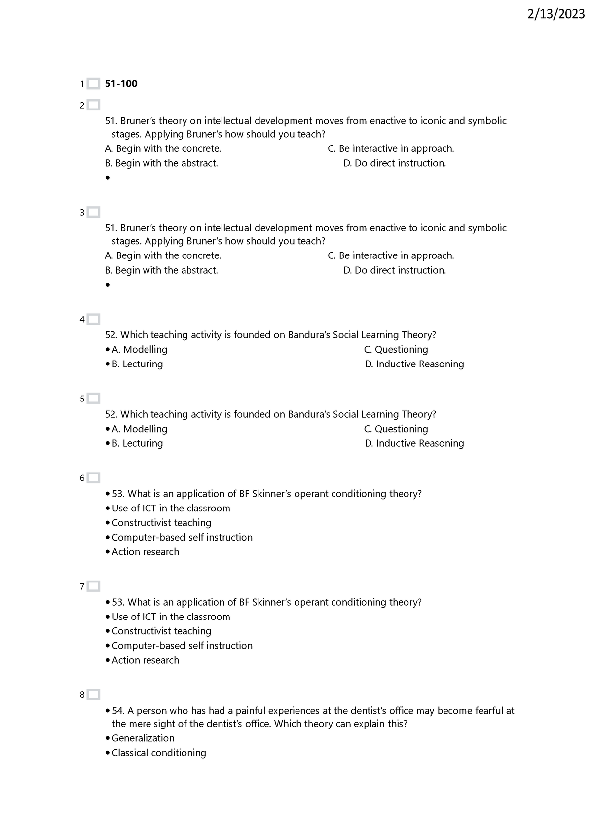 Professional Education Part 11 - 51- 51. Bruner’s theory on ...