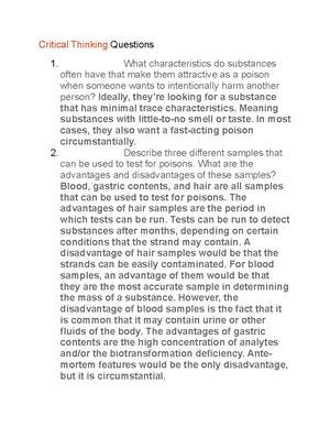 Forensic Science Unit 2 Critical Thinking Questions - Isabell Moren ...