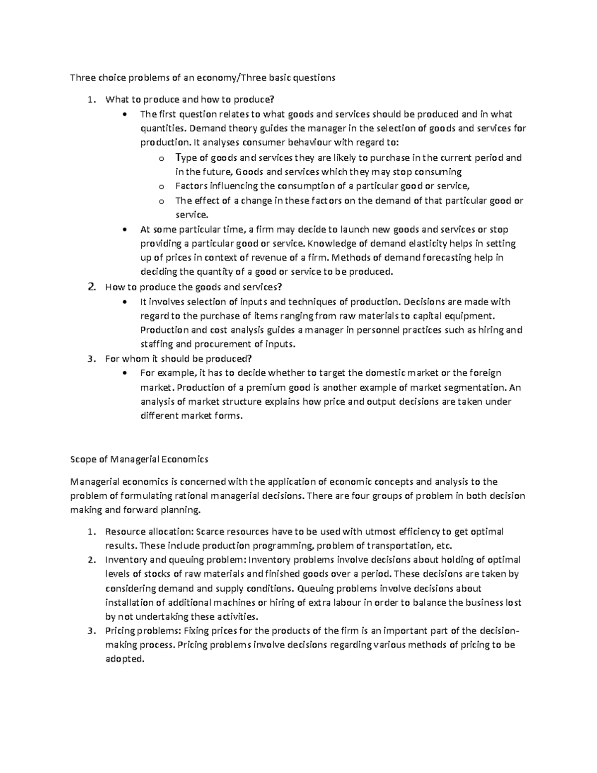 Three Choice Problems Of An Economy - Demand Theory Guides The Manager 