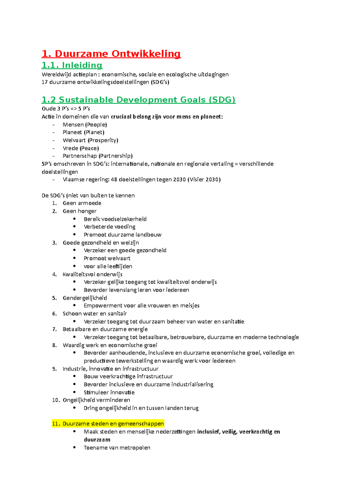 DRO H1 Samenvatting - 1. Duurzame Ontwikkeling 1. Inleiding Wereldwijd ...