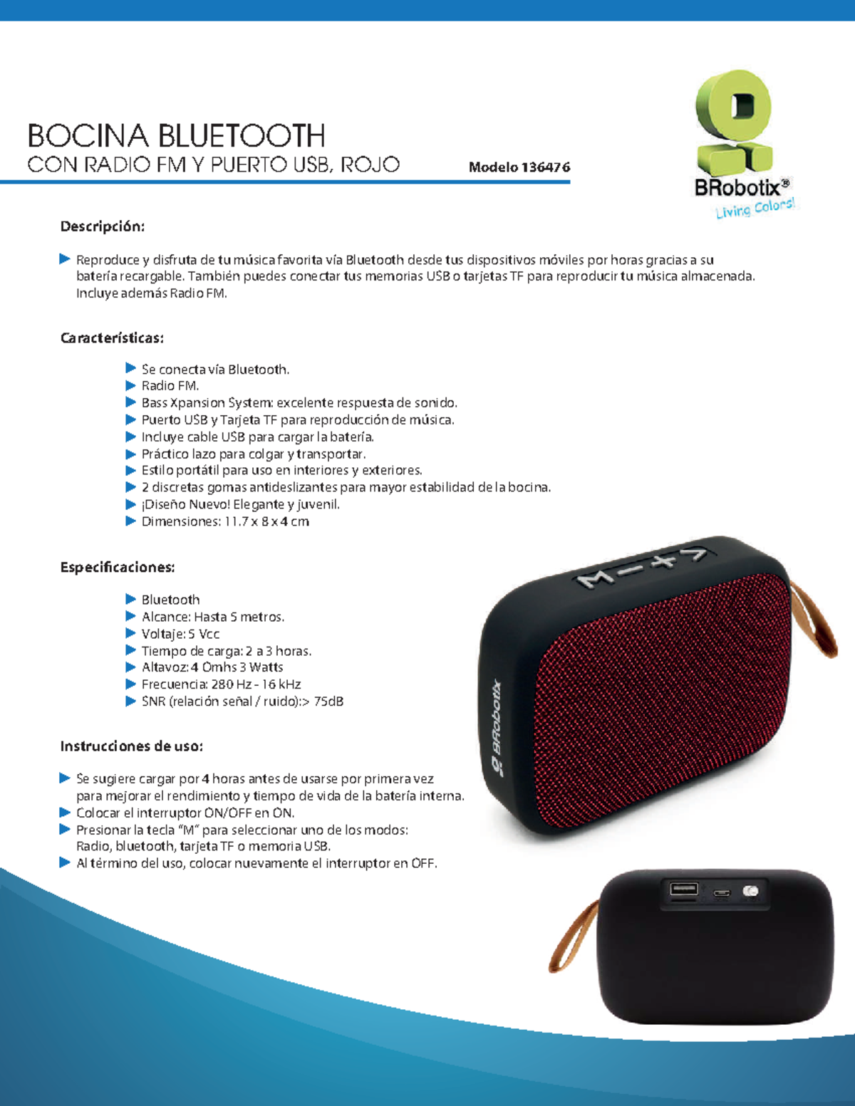 136476 ft - BOCINA BLUETOOTH CON RADIO FM Y PUERTO USB, ROJO Bluetooth ...