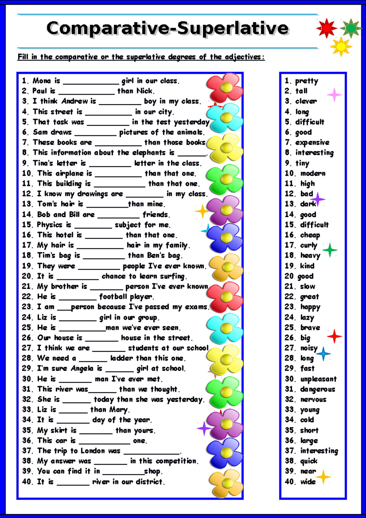 Comparativesuperlative 41573 - Fill in the comparative or the ...