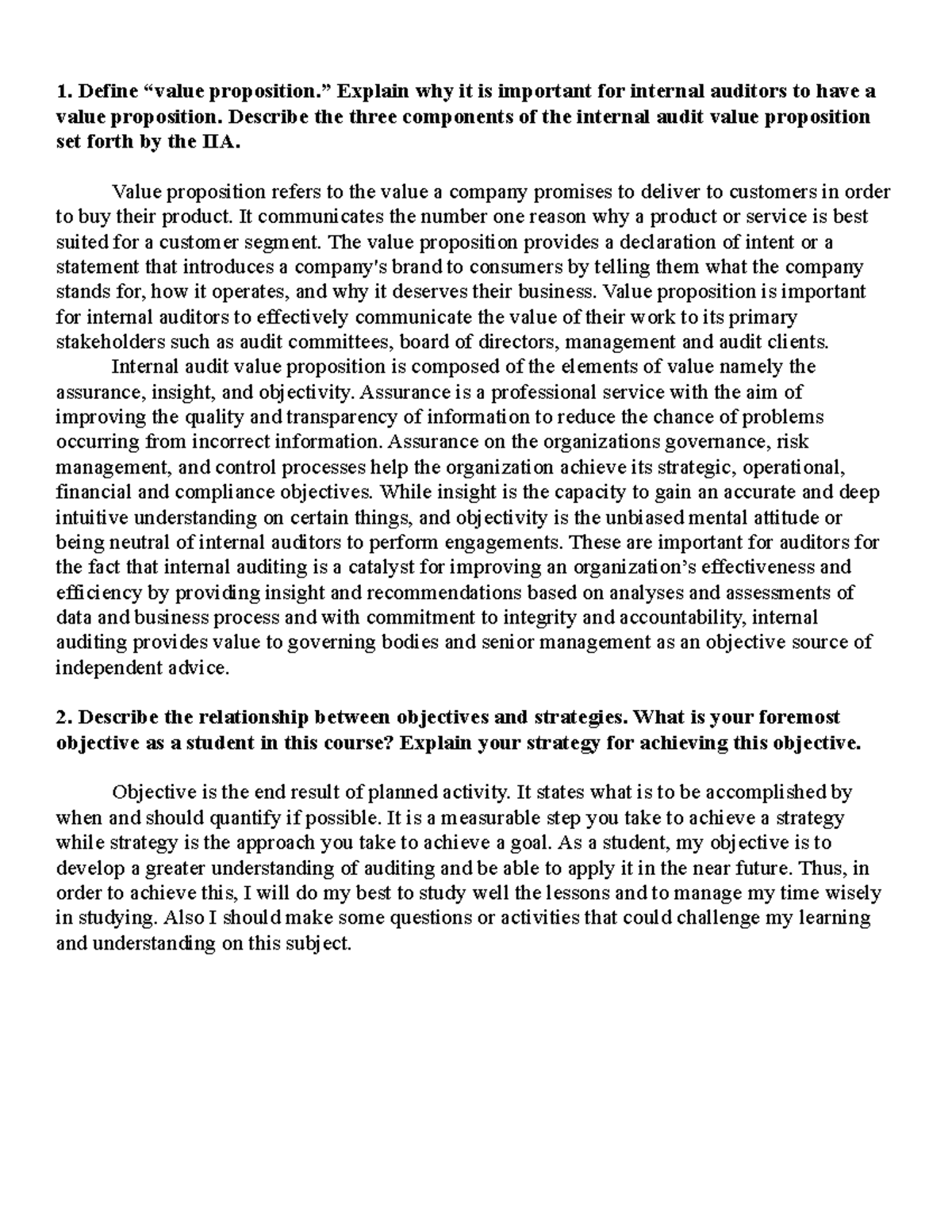 Value VALUATION 1. Define “value proposition.” Explain why it is