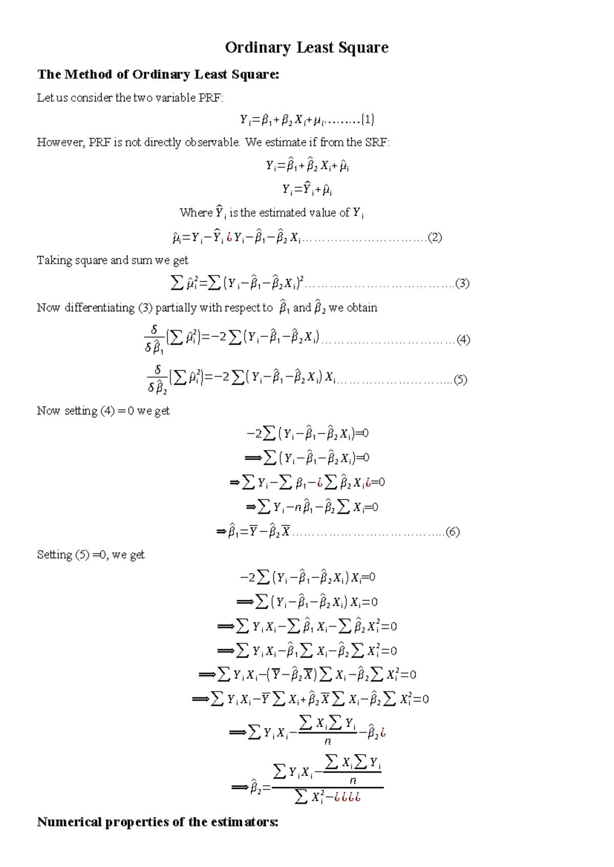 OLS - Sheet - Ordinary Least Square ####### The Method of Ordinary ...