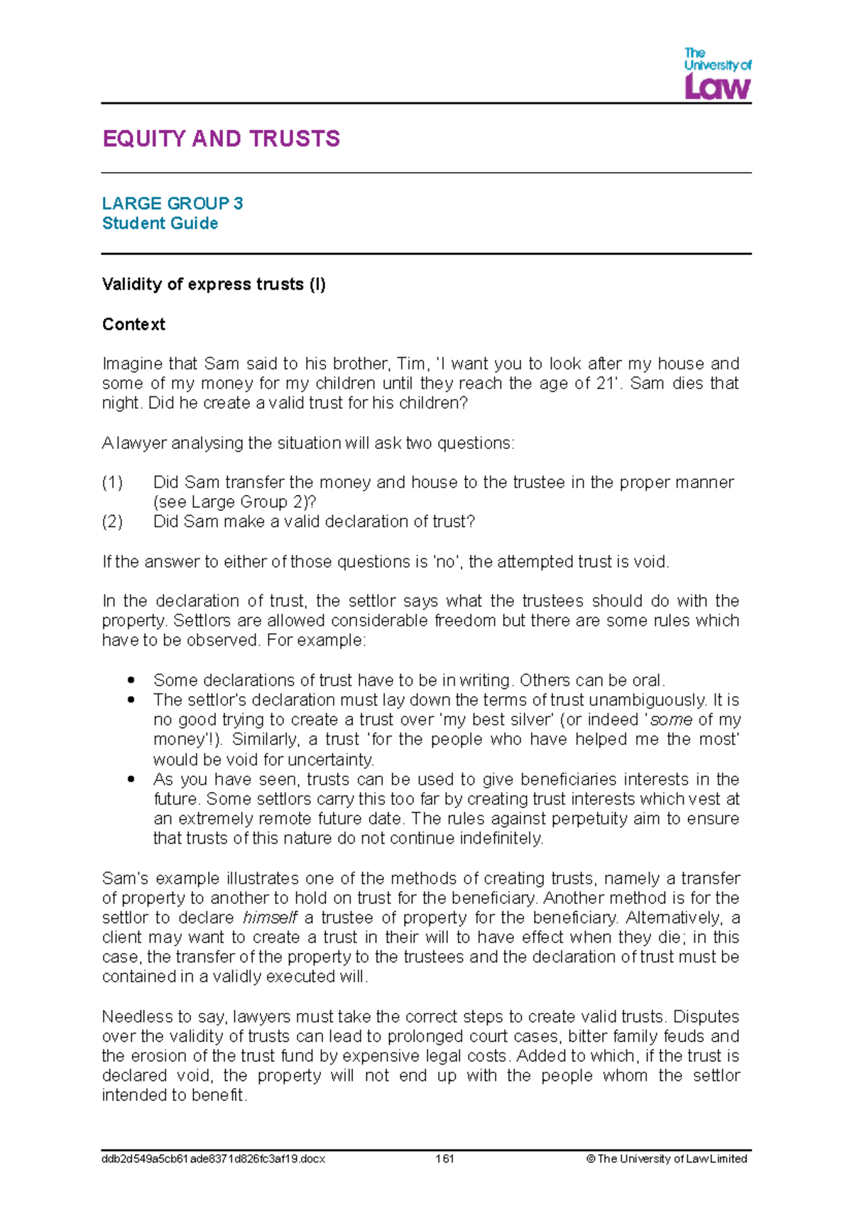 LG3 - LECTURE NOTES - EQUITY AND TRUSTS LARGE GROUP 3 Student Guide ...
