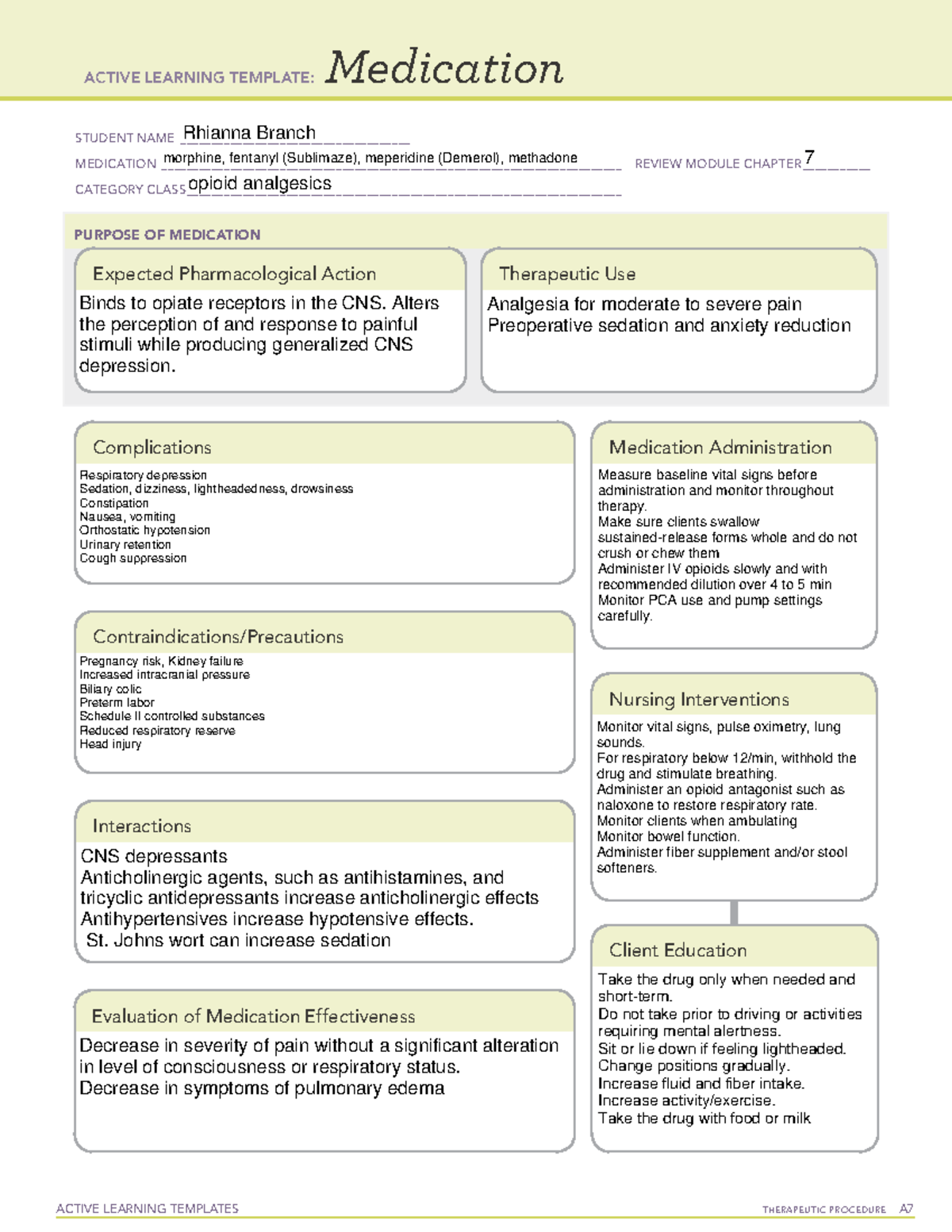 Drug card 5 - med surg - ACTIVE LEARNING TEMPLATES THERAPEUTIC ...