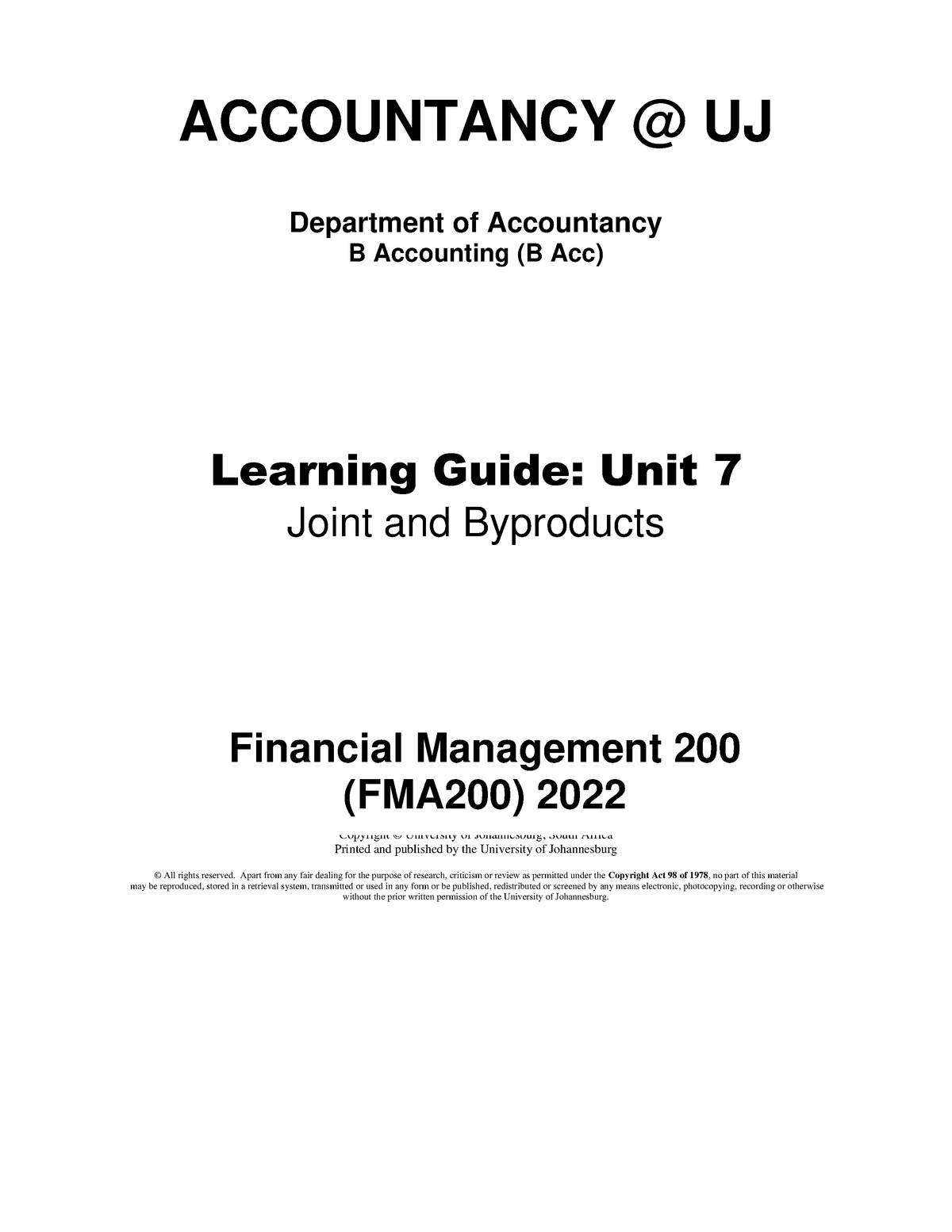 UNIT 7- Learning Guide 2022(1) - ACCOUNTANCY @ UJ Department Of ...