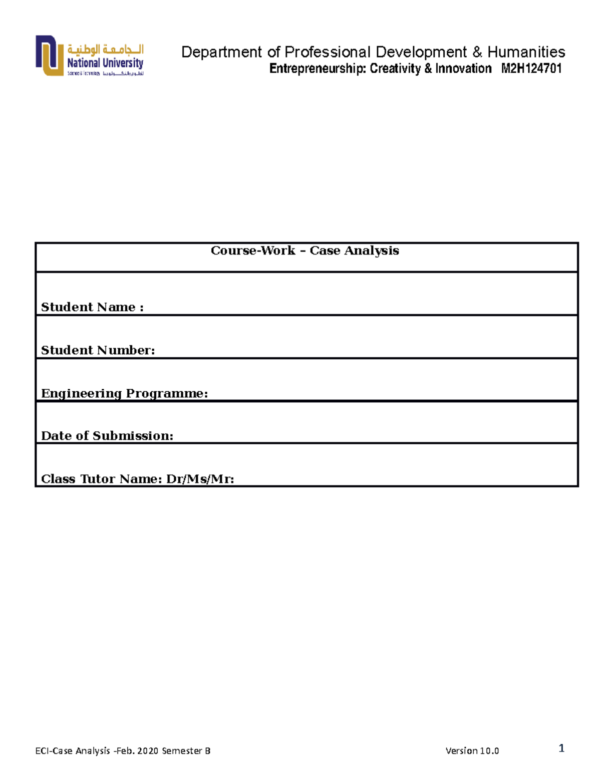CW -Template(2) - help out in management - 1 Entrepreneurship ...