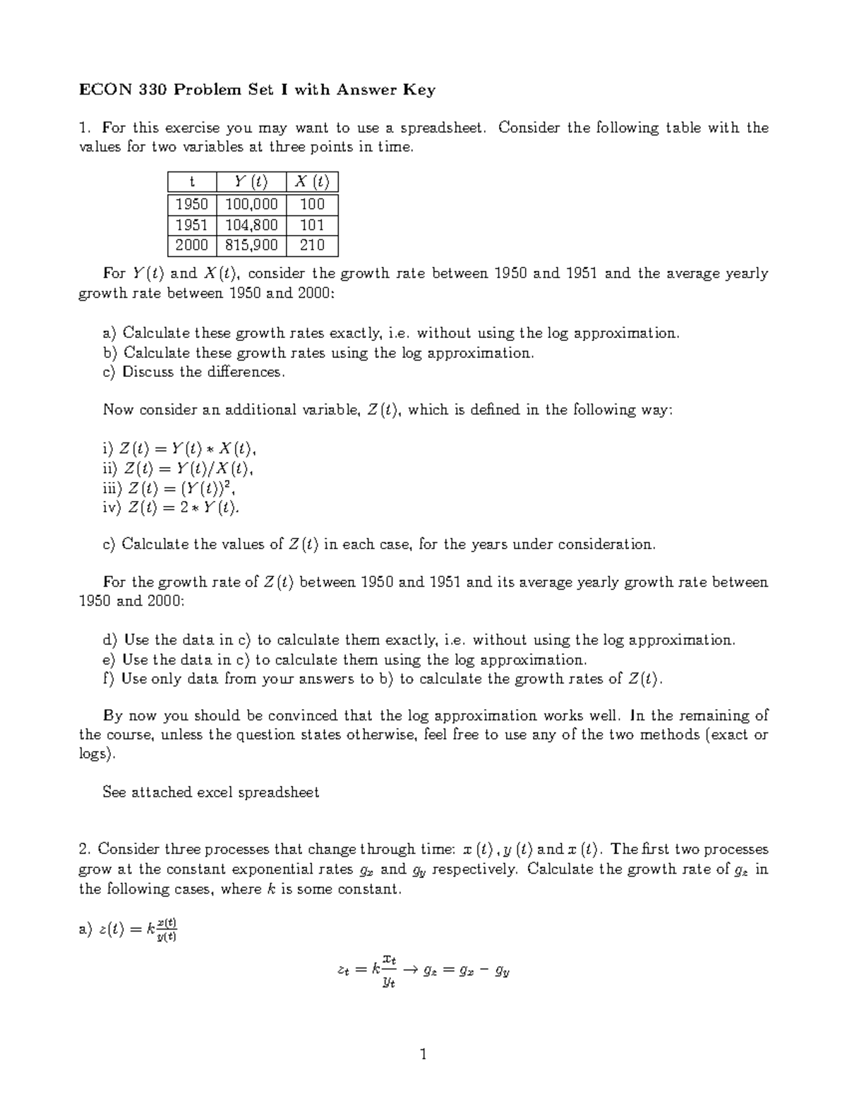 2 Econ 330 HW1 w AK - nothing - ECON 330 Problem Set I with Answer Key ...