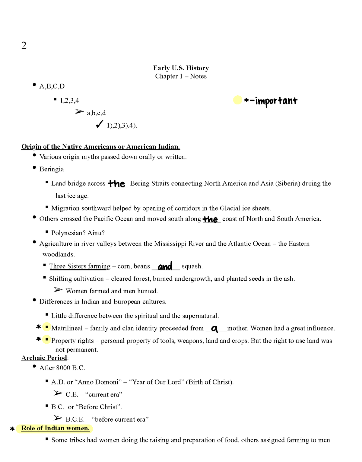 Early U.S. History Notes Chapter 1B - 2 Early U. History Chapter 1 ...