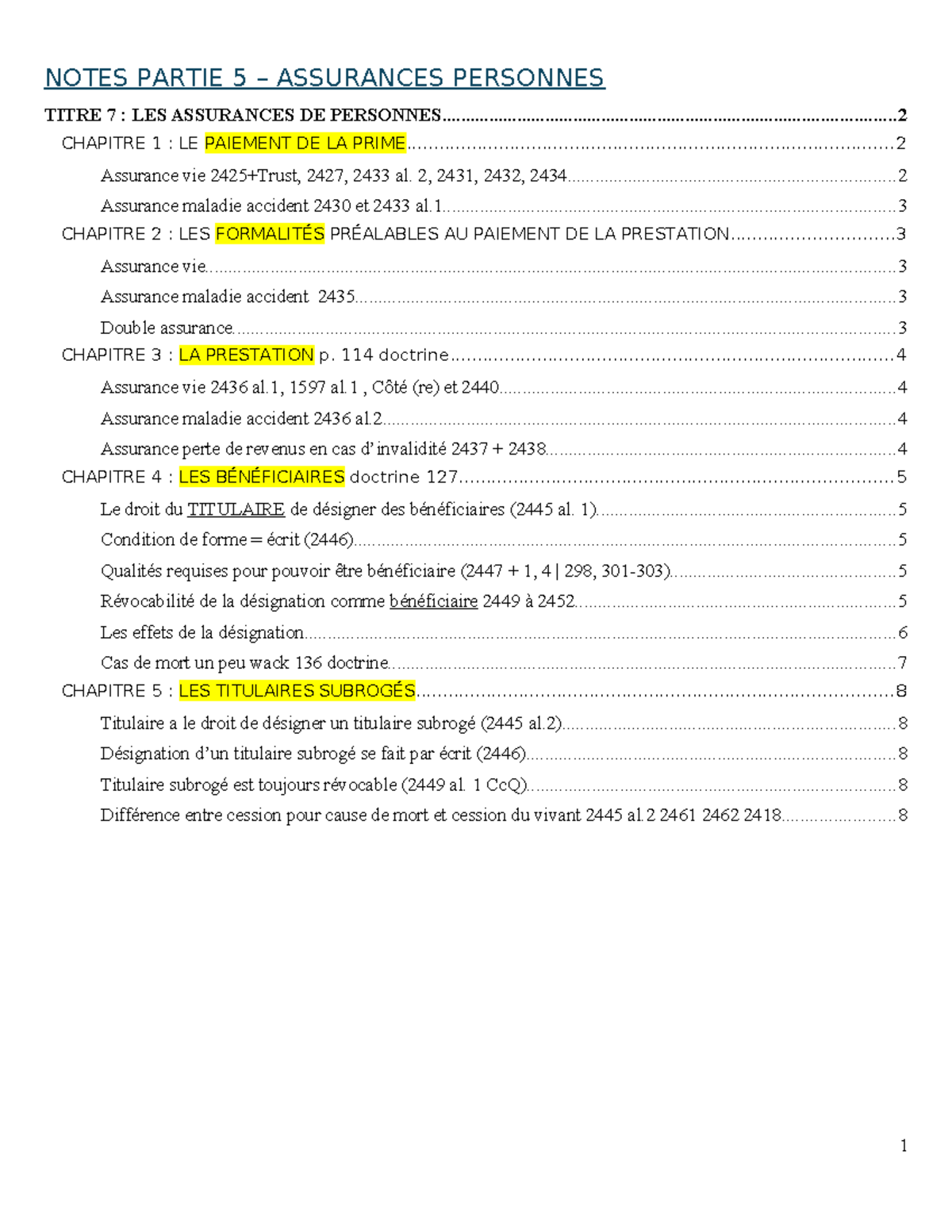 Notes - 5 - Assurances personnes - NOTES PARTIE 5 – ASSURANCES ...