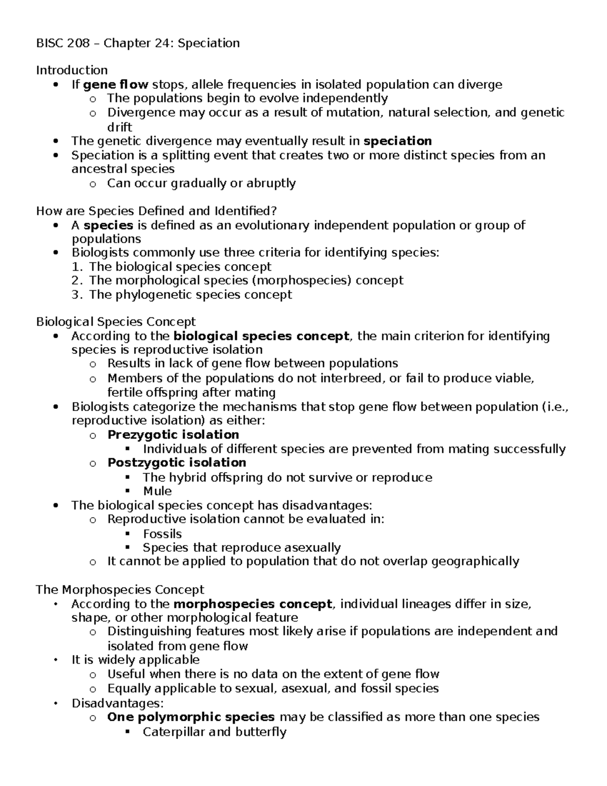 Ch. 24 Notes - Speciation - BISC 208 – Chapter 24: Speciation ...