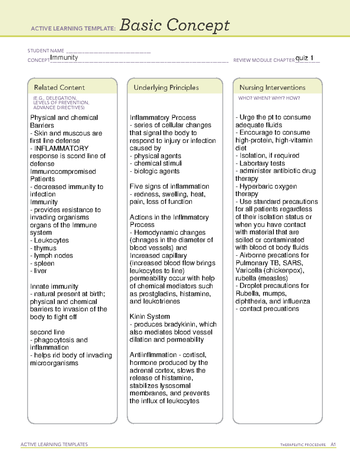 Quiz 1 template - ACTIVE LEARNING TEMPLATES THERAPEUTIC PROCEDURE A ...