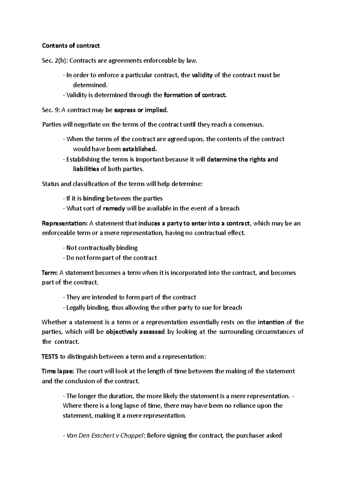 Contract Notes Content Of Contract - Contents Of Contract Sec. 2(h 