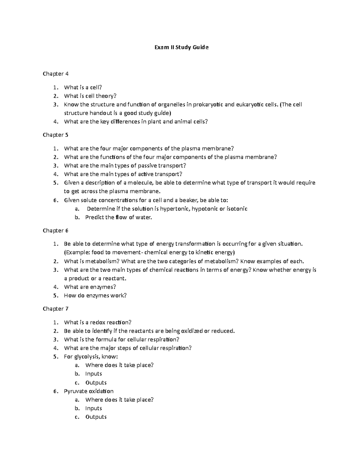 Exam II Study Guide - Exam II Study Guide Chapter 4 What is a cell ...