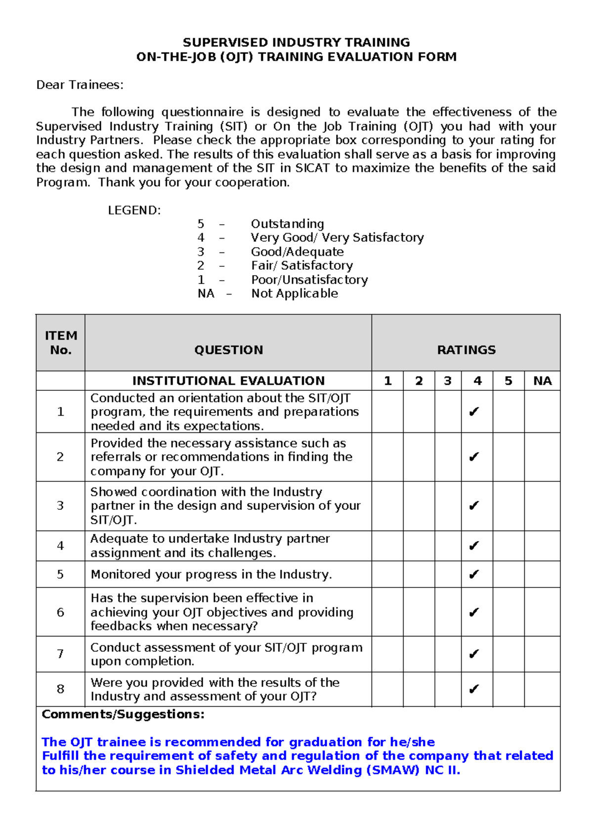 12. OJT Evaluation FORM Supervised Industry Training jamf SUPERVISED